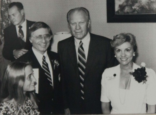 Lizbeth Ecke, Paul Ecke, Jr., President Gerald Ford, Elisabeth "Jinx" Ecke at unidentified event